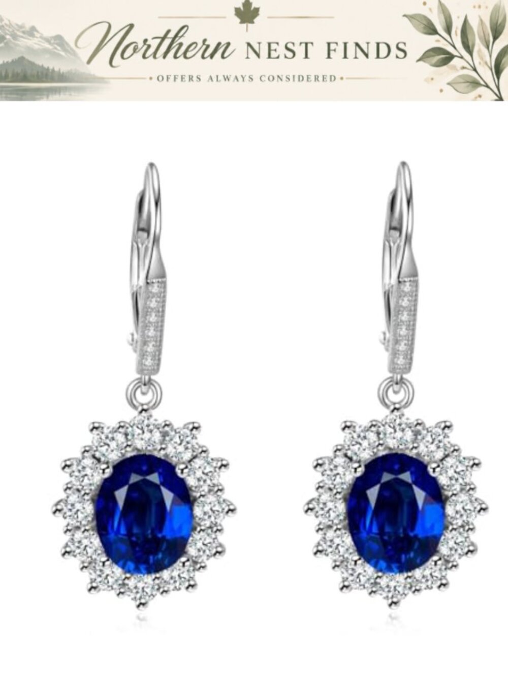 Sterling Silver Created Sapphire Oval Birthstone Dangle Leverback Earrings